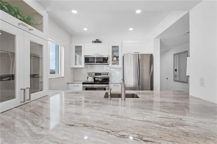 Kitchen detail of gorgeous quartz countertops.