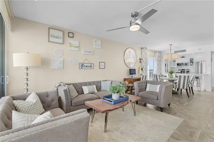 Great room showcases beautiful floors.