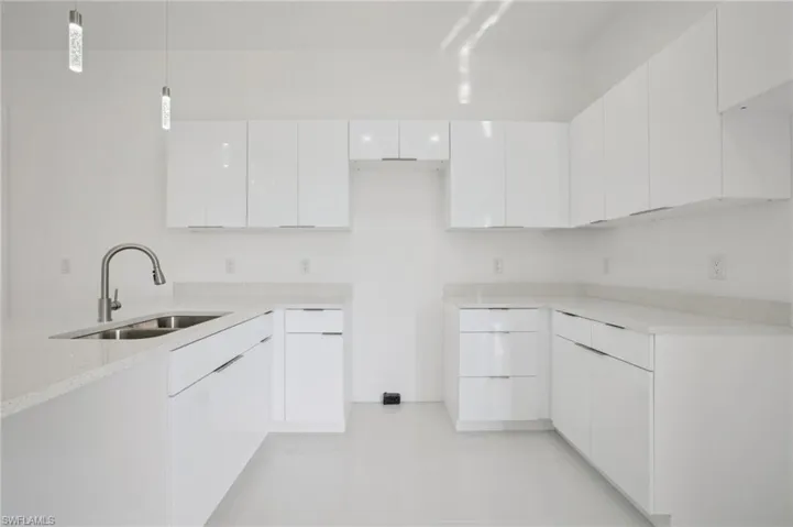 Kitchen featuring modern cabinets and white cabinetry