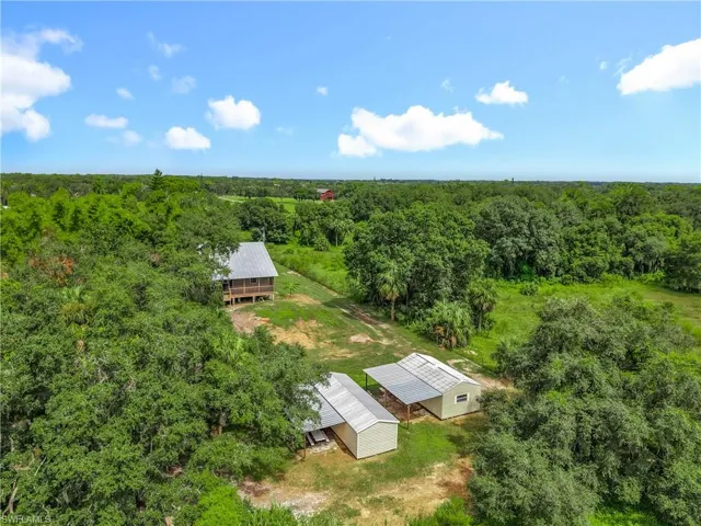 View of subject property with a forest
