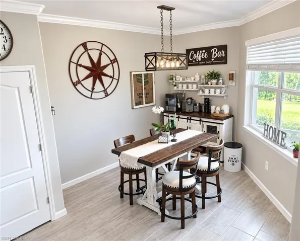 Crown molding accents the ceiling