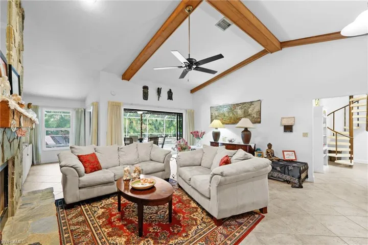 Large Sunlit Living Room w/High Volume Ceiling