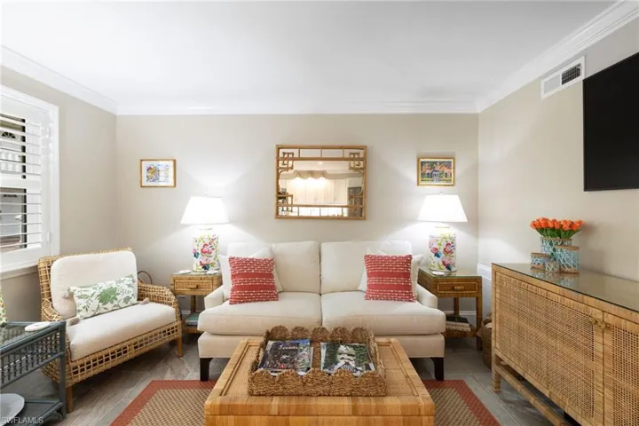 Living room with ornamental molding