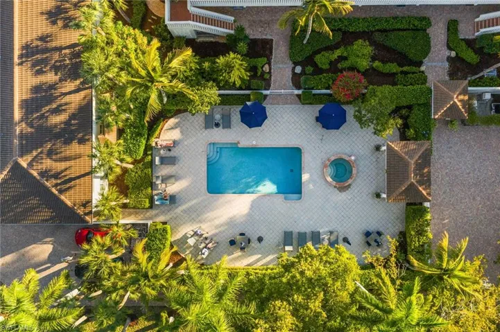 Drone / aerial view of a pool