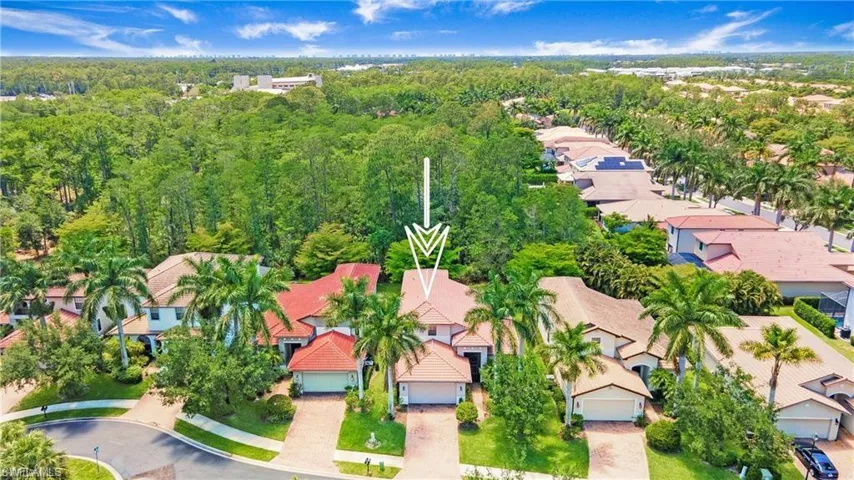 Aerial perspective of suburban area featuring a forest