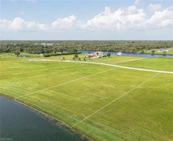 Aerial view of a nearby body of water