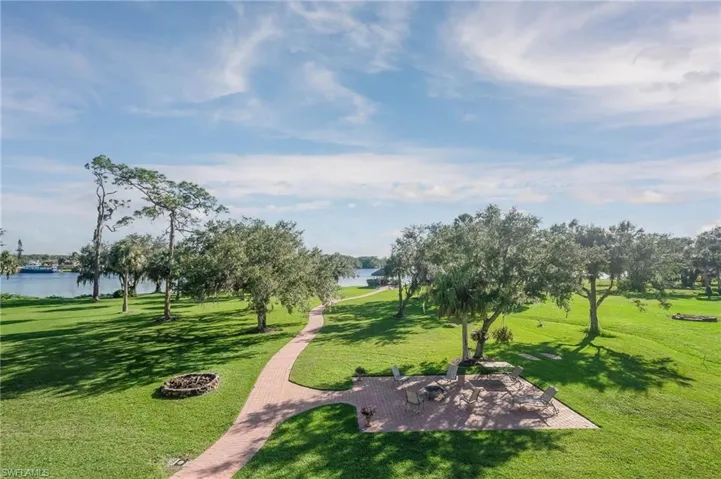 View of the river and grounds from the master bedroom patio.