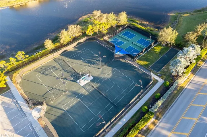 Aerial view of a nearby body of water