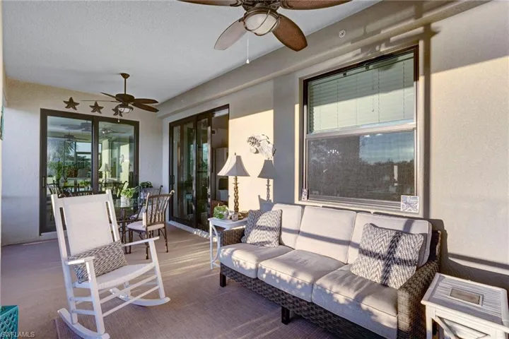 View of patio / terrace featuring ceiling fan and an outdoor hangout area
