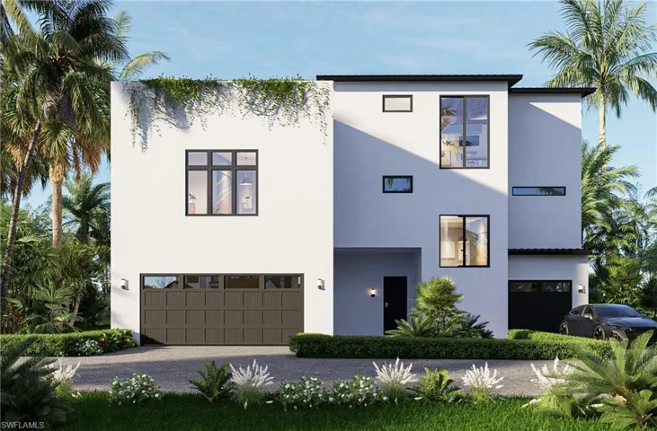 Modern home featuring stucco siding, driveway, and a garage