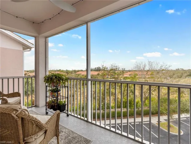 Balcony with a ceiling fan