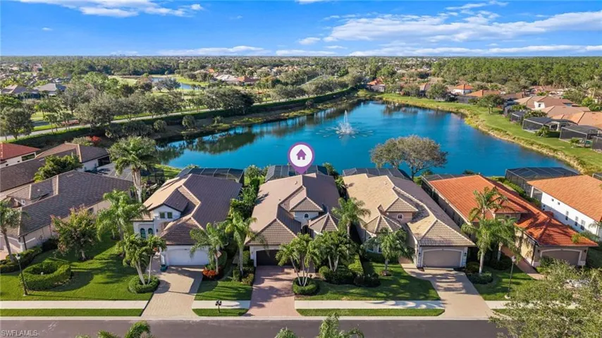 Aerial view of residential area with a large lake view
