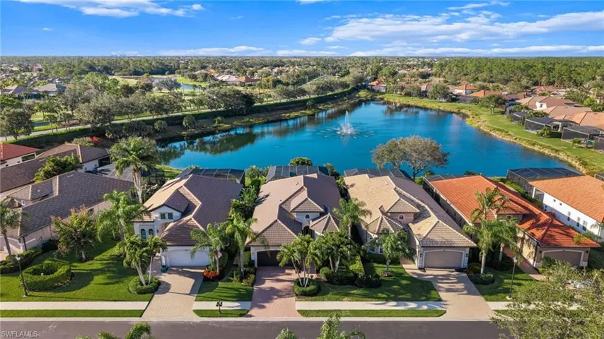 Aerial view of residential area featuring a large lake view