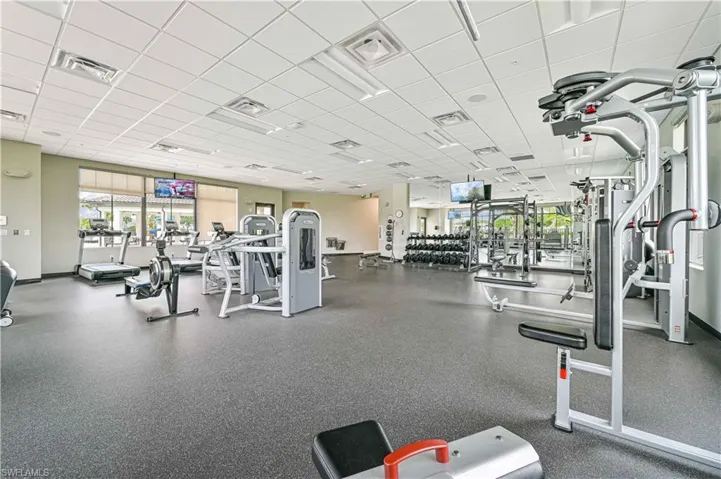 Exercise room with a drop ceiling