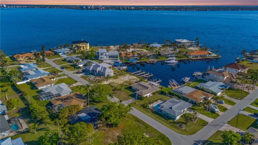 Aerial view at dusk with a water view
