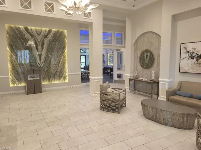 Seating area in clubhouse lobby.
