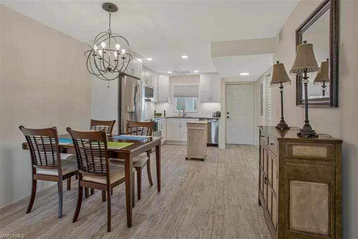 Kitchen and dining area  modern light fixture