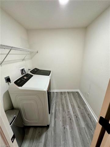 Upstairs laundry; Top loading Samsungs in ivory/rose-gold