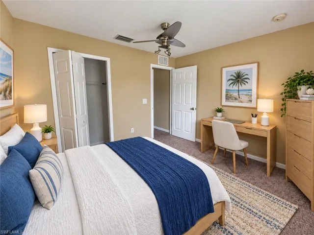 Textured carpeting and neutral wall tones