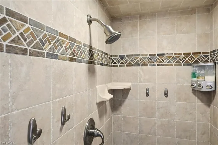 Bathroom view of tiled shower