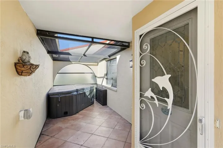 Screened courtyard featuring sauna