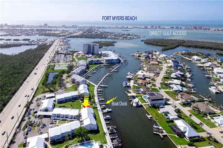 Arrows show Condo and dock location