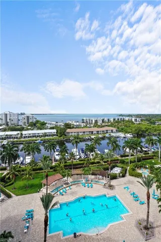 Freshly resurfaced pool and spa, near view, pool, marina and waaaayyyy down the river towards the Gulf of America!