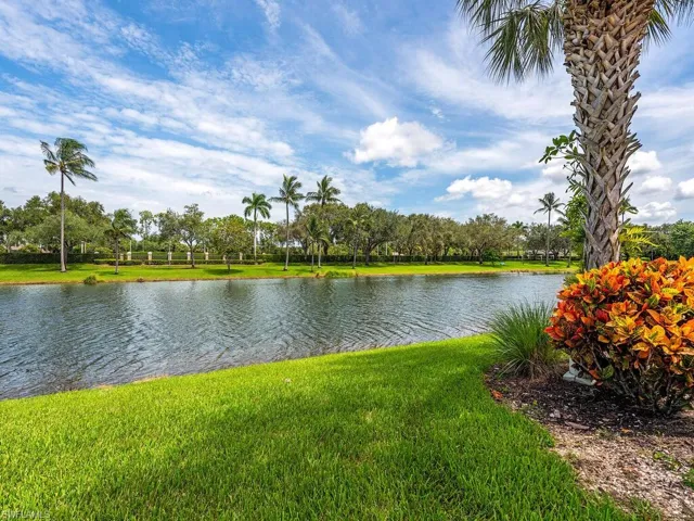 Water view with a tree filled landscape