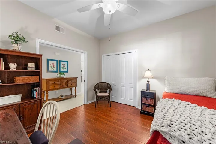 Guest bedroom #2 has pocket doors for privacy