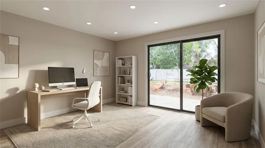 Staged family room as an office