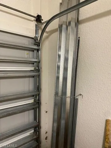 Storm shutters stored in garage