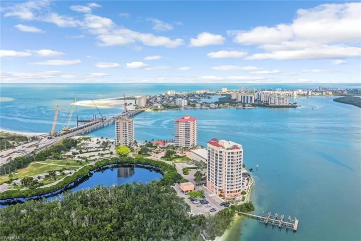 View of urban area with a large body of water
