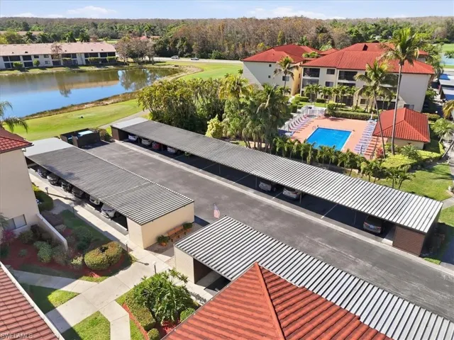 Bird's eye view of a large body of water and a local golf course