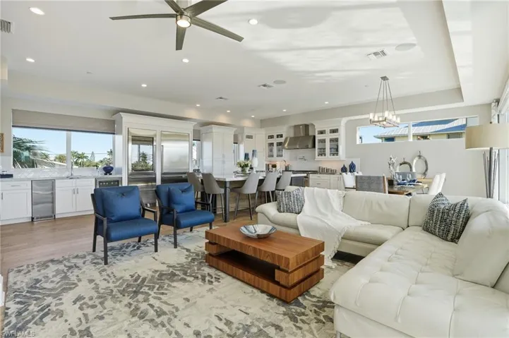 Great room with oak hardwood floors, Sonos sound system.