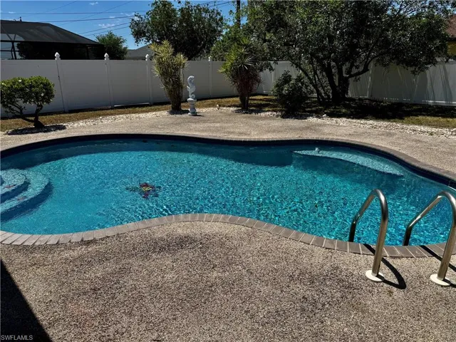 View of swimming pool with a fenced backyard, a fenced in pool, and a patio area