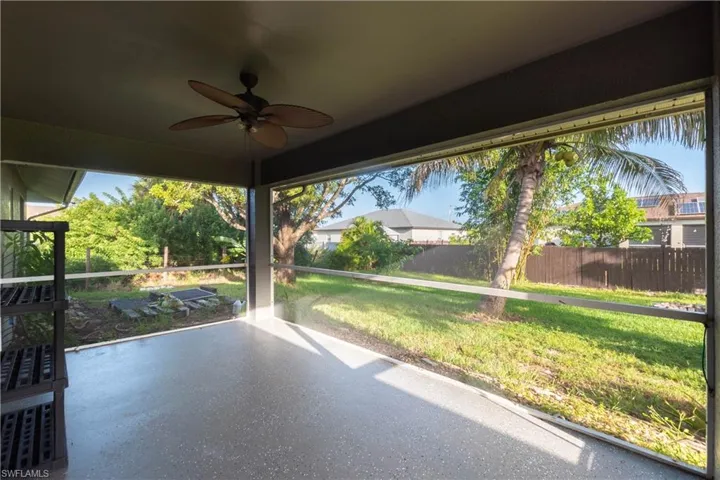 View of patio with ceiling fan