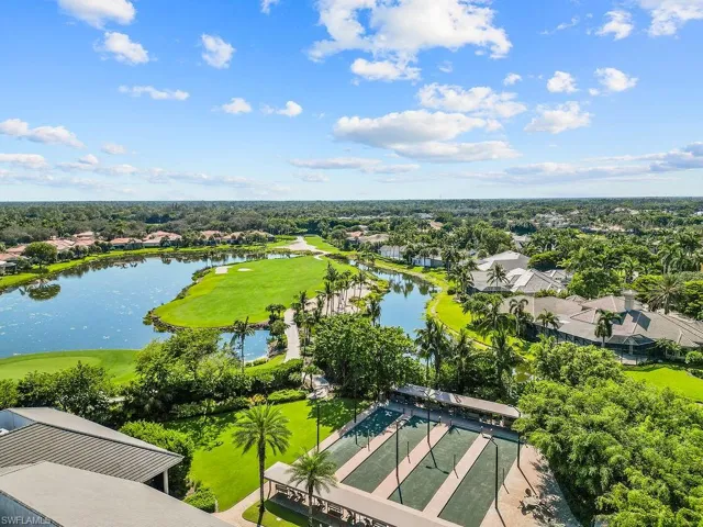 Lively bocce courts; popular with residents