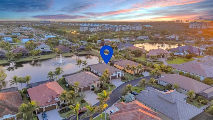 Aerial view at dusk with a water view