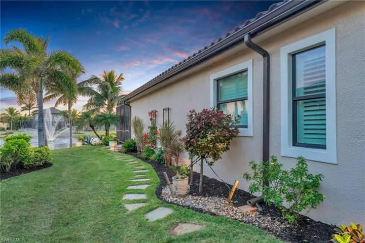 View of yard at dusk