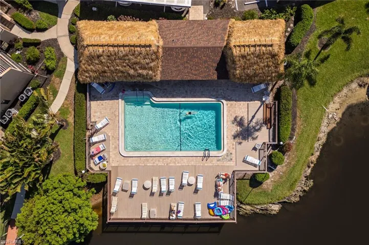 Drone / aerial view of a pool area