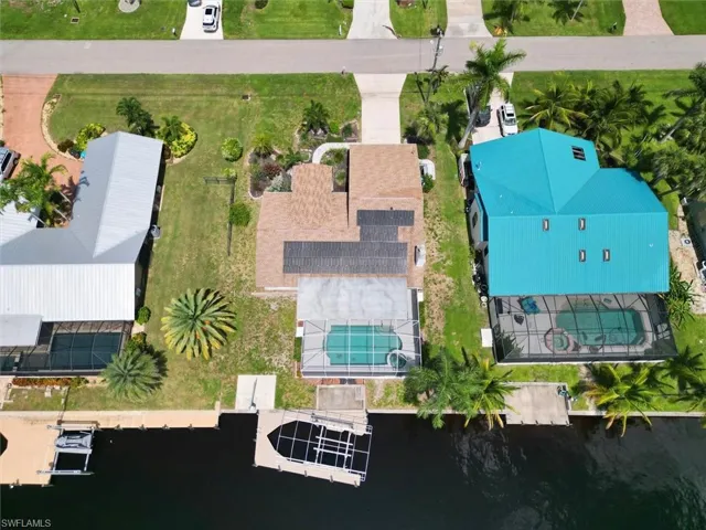 Aerial view of a nearby body of water