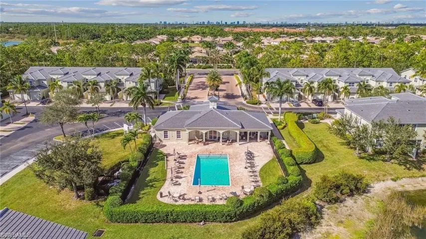 Drone / aerial view of a pool area