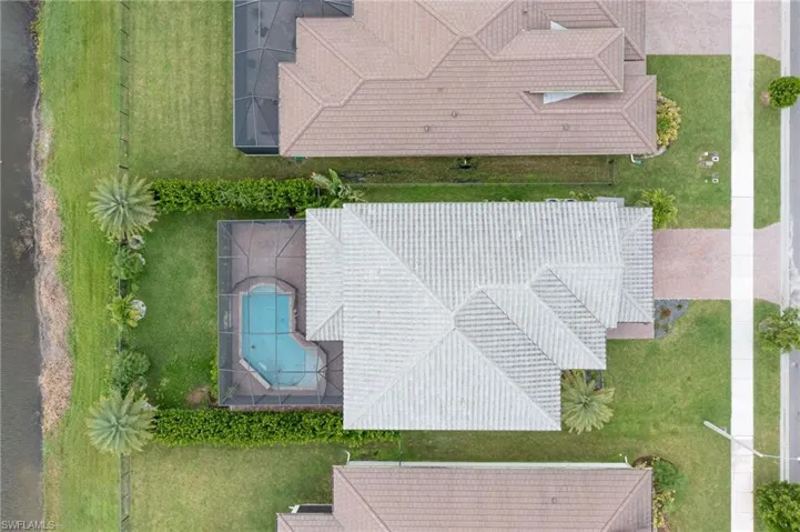 Aerial view of a pool