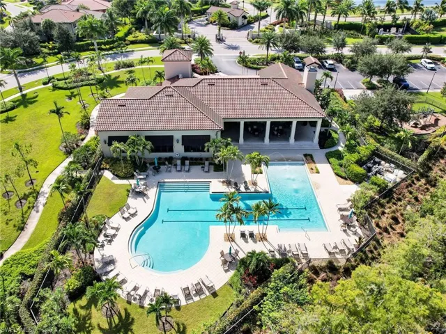 Aerial View of Clubhouse, Community Pool, & Basketball Courts