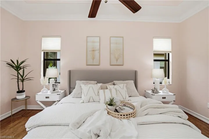 Relaxing primary bedroom retreat with neutral finishes