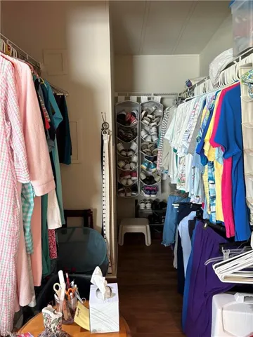 Walk in closet featuring dark hardwood / wood-style flooring