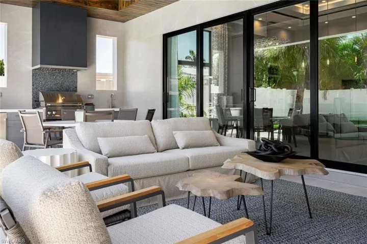 Living room with wooden ceiling