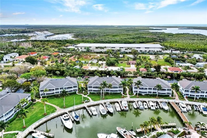 View of property location featuring a nearby body of water, nearby suburban area, and numerous boat docks
