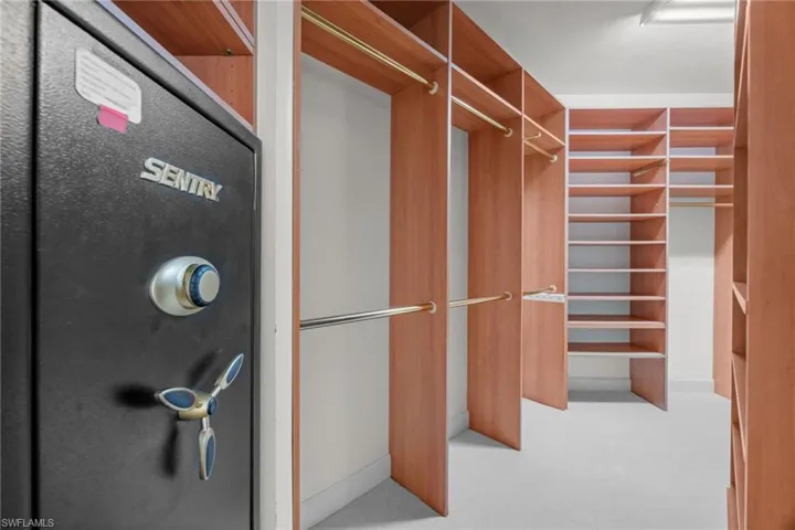 Spacious closet with light carpet