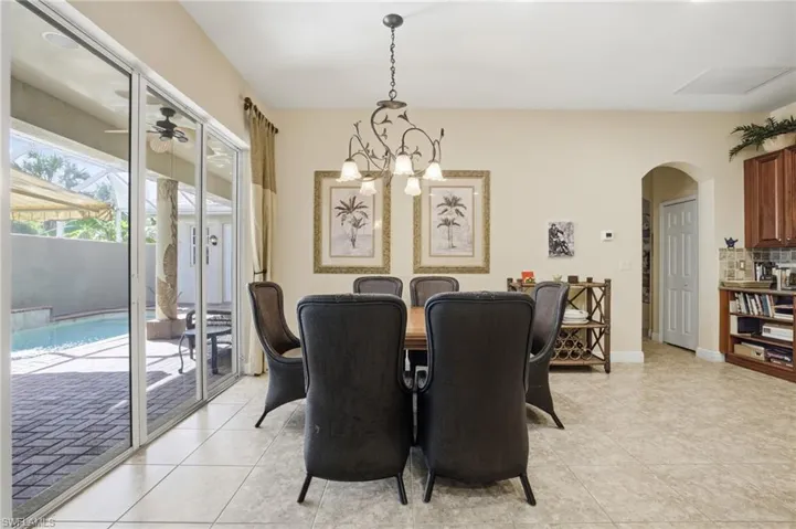 In kitchen dining area overlooking the courtyard